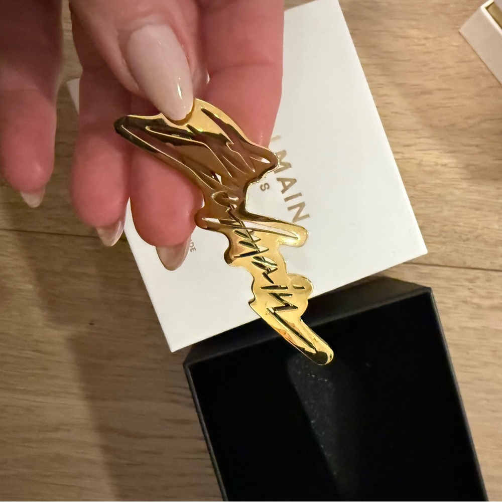 Balmain Gold Couture 18K Plated signature logo Hair slide